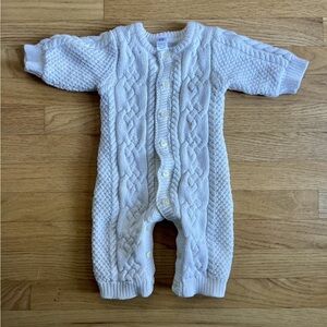 Baby Gap Cable Knit Cozy Soft Onesie- Buttons, White, Newborn